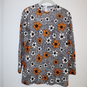 New hippie floral quarter sleeve top orange black retro boho 70s vibe